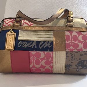 Coach Pink & Gold Patchwork Bowler Purse